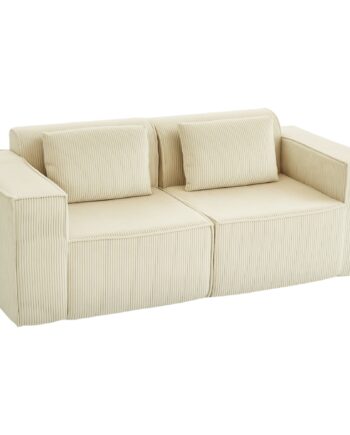 Personers Sofa Blød Skumstruktur Brede Armlæn Hynder Betræk Fløjlsfløjl Beige