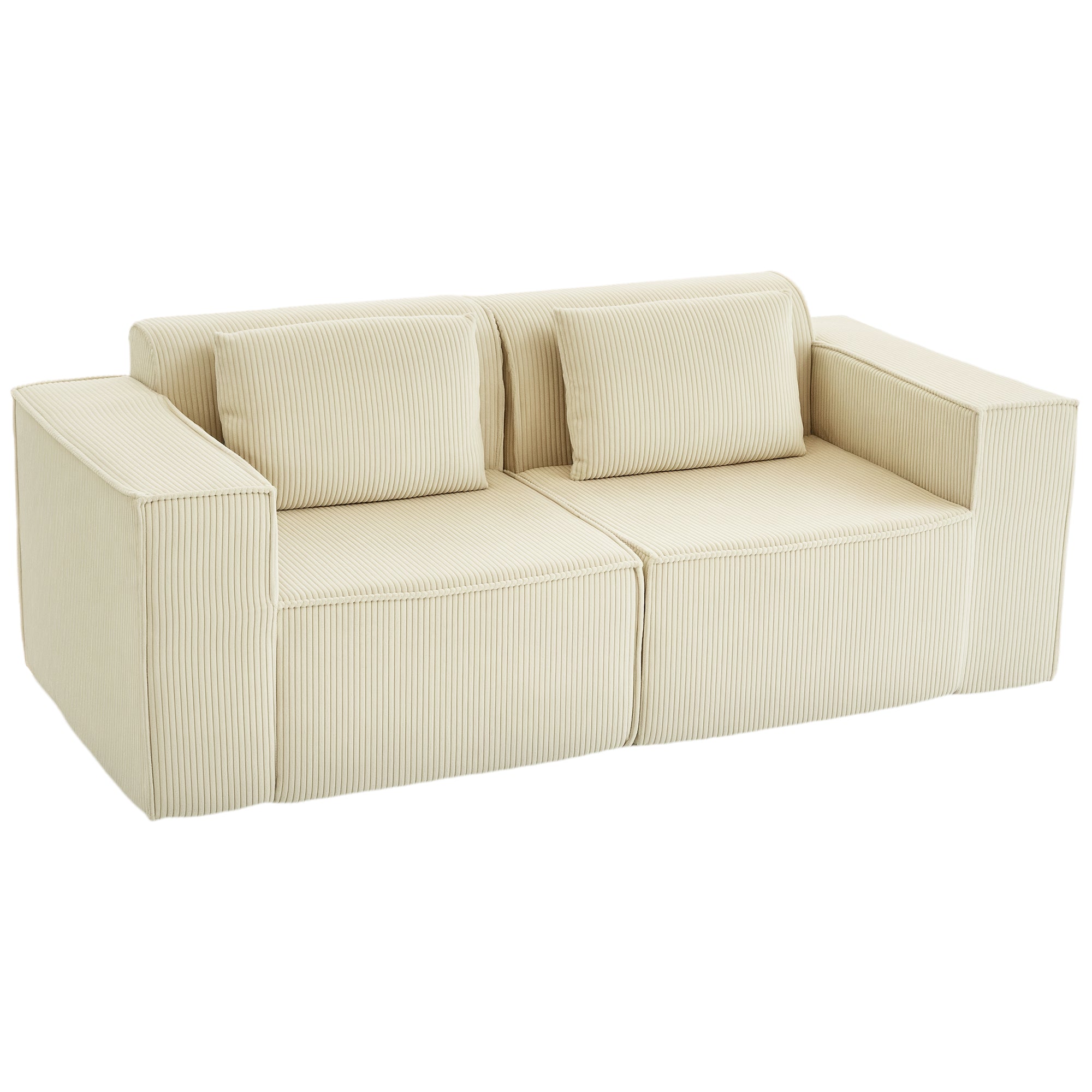 Personers Sofa Blød Skumstruktur Brede Armlæn Hynder Betræk Fløjlsfløjl Beige