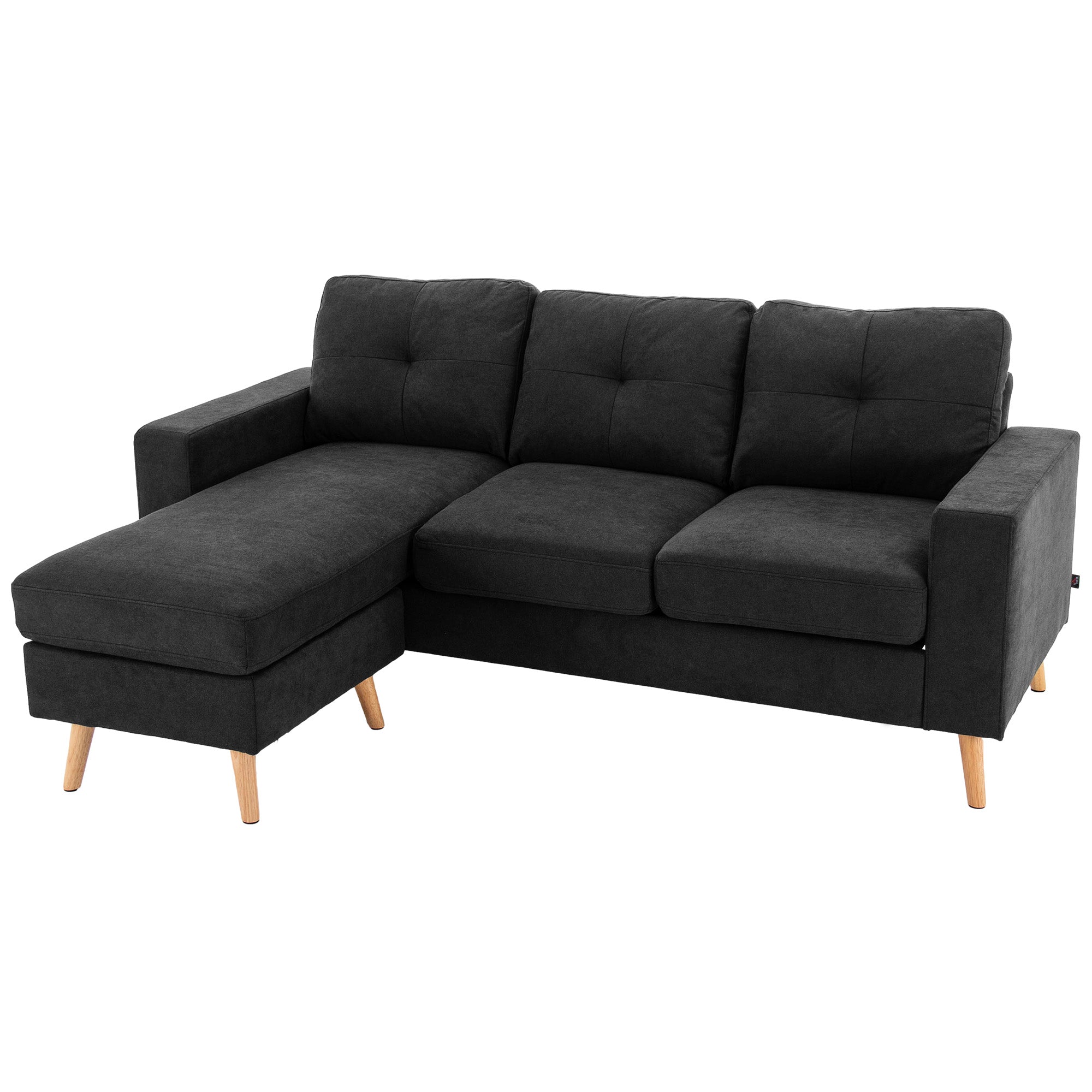Personers Sofa Hjørnesofa Med Chaiselong Knapsyninger 193 136 Sort