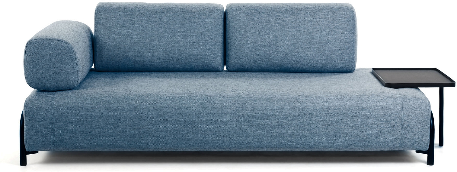 Personers Sofa Kave Home Compo Pletresistent Blåt Stof Med Venstrelænet Armlæn Integreret Bakke Nordisk Design