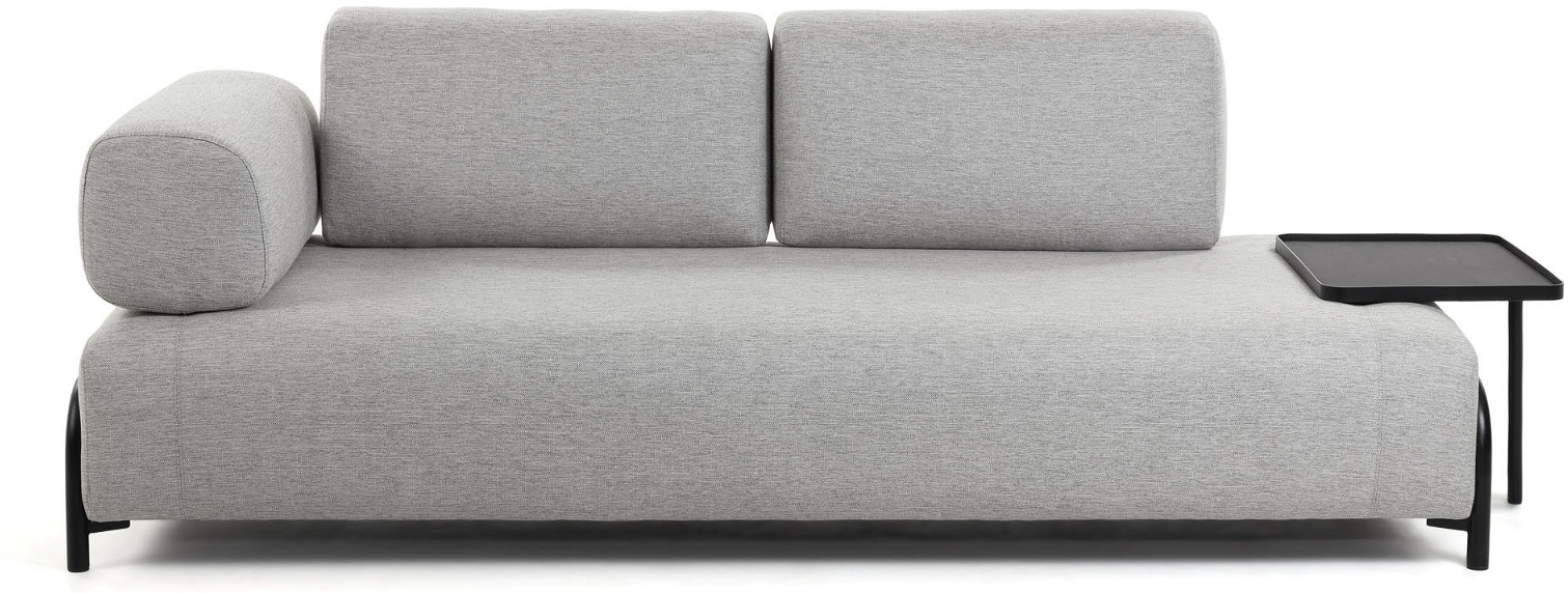 Personers Sofa Kave Home Compo Stof Lysegrå Polstret Med Venstre Armlænsbakke Nordisk Design Bæredygtig