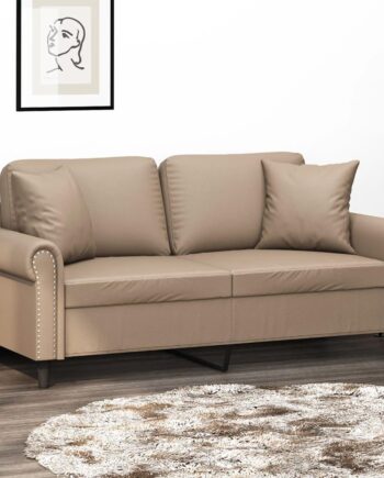 Personers Sofa Kunstlæder Med Pyntepuder 140 Cappuccino