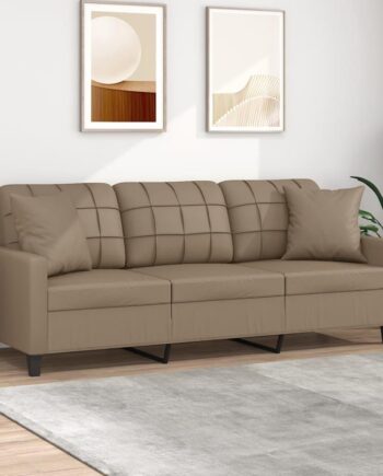 Personers Sofa Kunstlæder Med Pyntepuder Cappuccino 198