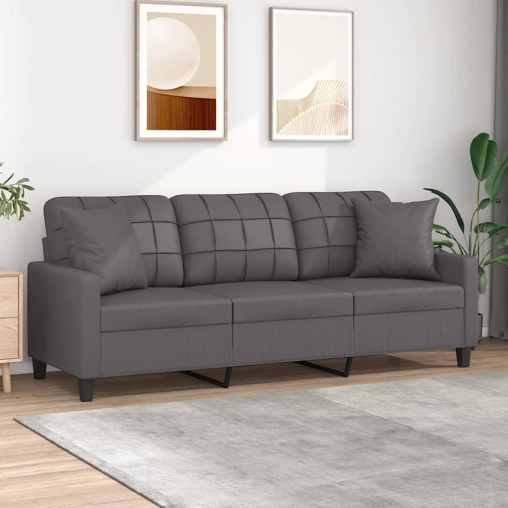 Personers Sofa Kunstlæder Med Pyntepuder Grå 198