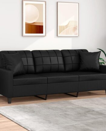 Personers Sofa Kunstlæder Med Pyntepuder Sort 198