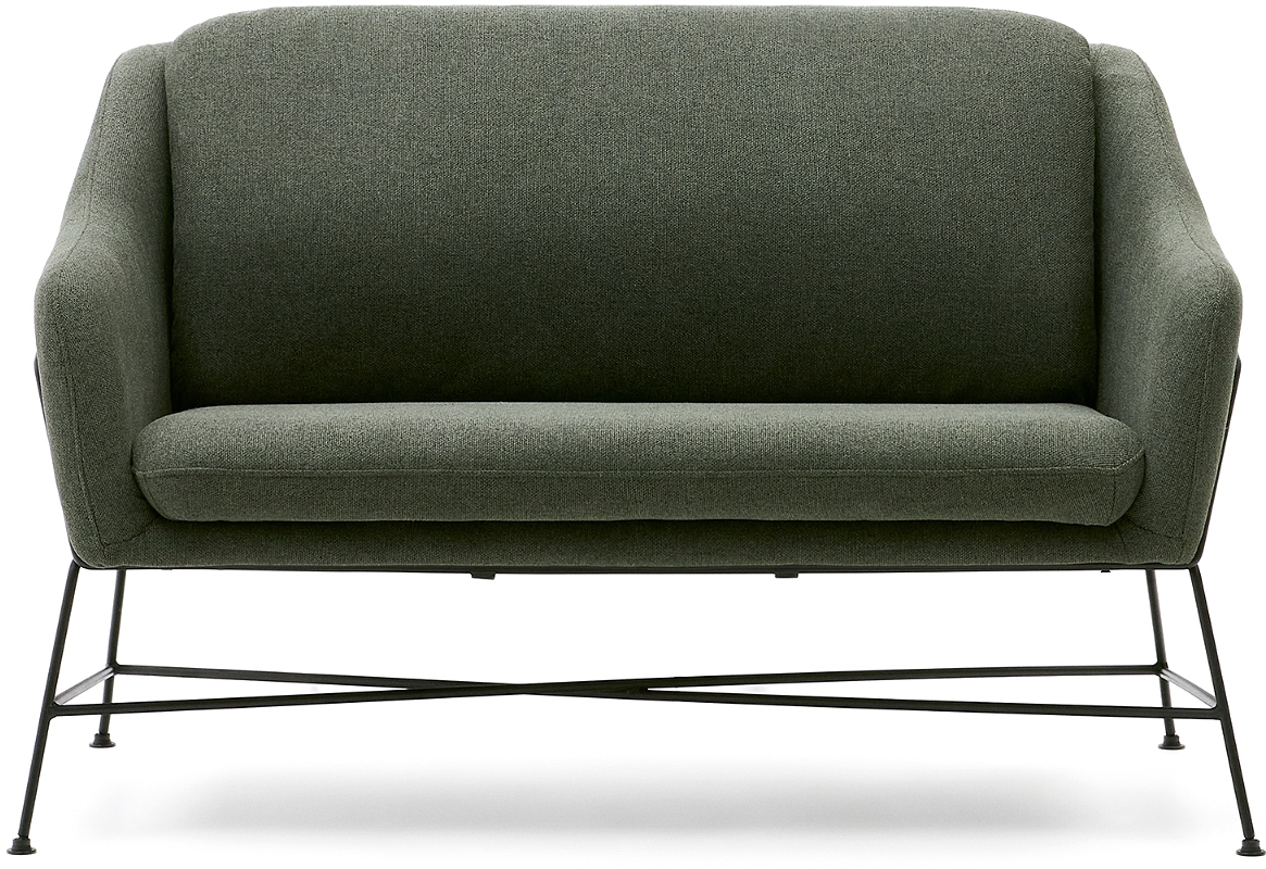Personers Sofa Loveseat Kave Home Brida Grøn Med Sort Stålkonstruktion Moderne Vintage Polstret Design