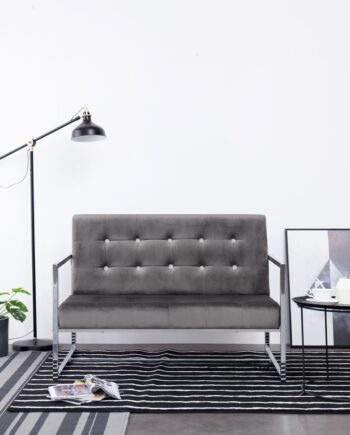 Personers Sofa Med Armlæn Krom Velour Mørkegrå