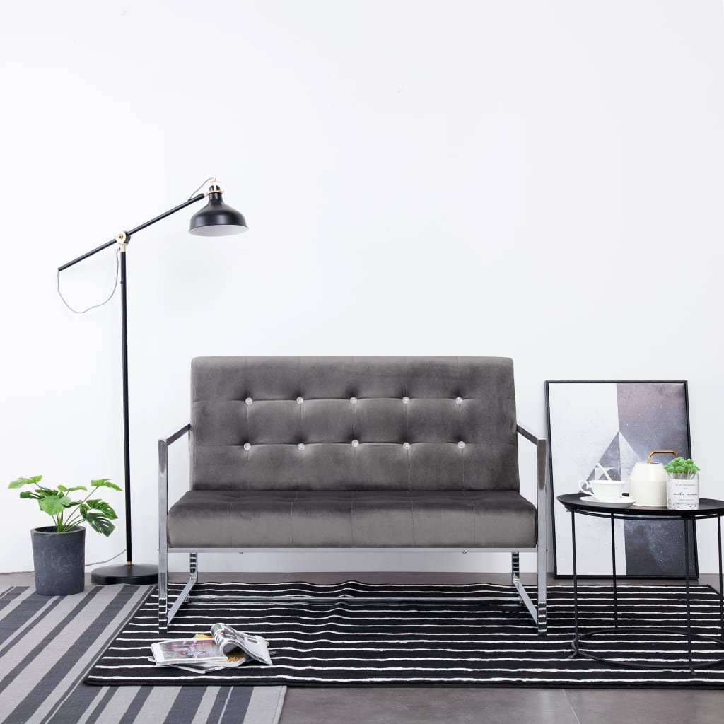 Personers Sofa Med Armlæn Krom Velour Mørkegrå