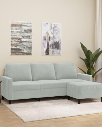Personers Sofa Med Chaiselong Fodskammel 180 Velour Lysegrå