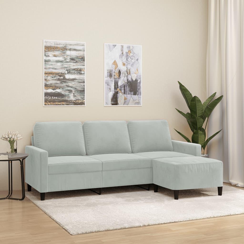 Personers Sofa Med Chaiselong Fodskammel 180 Velour Lysegrå