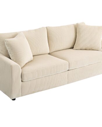 Personers Sofa Med Dekorative Hynder Corduroy Sofa Til Stue Soveværelse 212 Bred Cremehvid