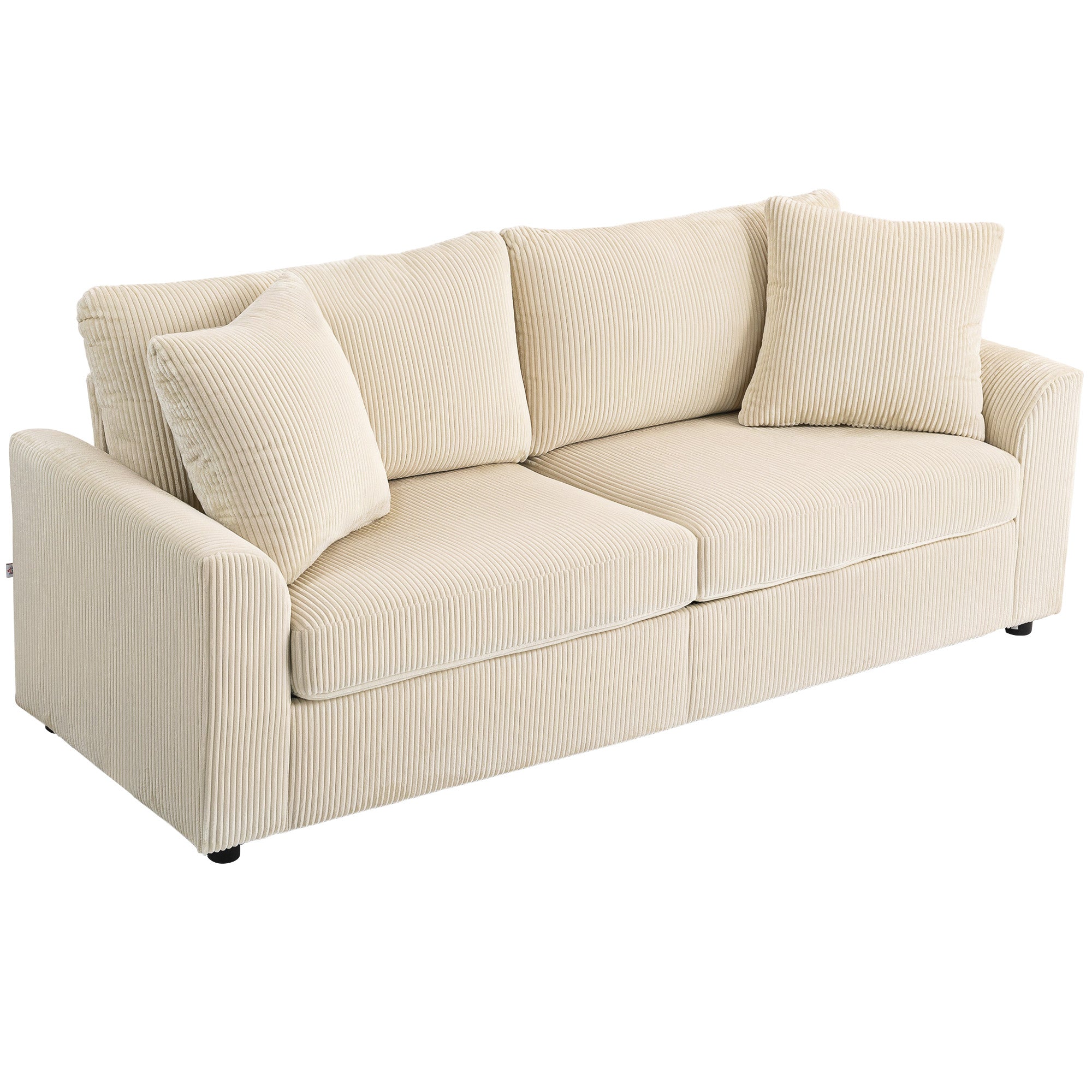 Personers Sofa Med Dekorative Hynder Corduroy Sofa Til Stue Soveværelse 212 Bred Cremehvid