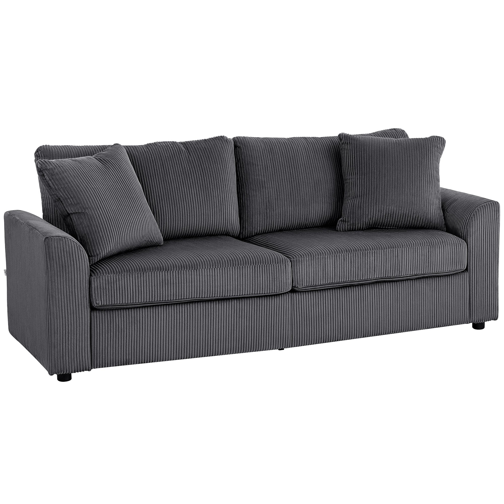 Personers Sofa Med Dekorative Hynder Corduroy Sofa Til Stue Soveværelse 212 Bred Mørkegrå