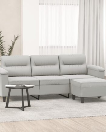 Personers Sofa Med Fodskammel 180 Mikrofiberstof Lysegrå
