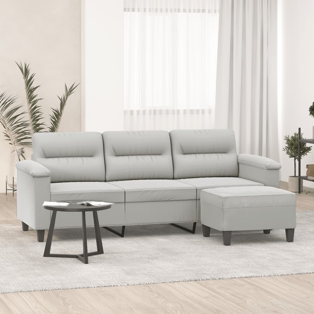 Personers Sofa Med Fodskammel 180 Mikrofiberstof Lysegrå