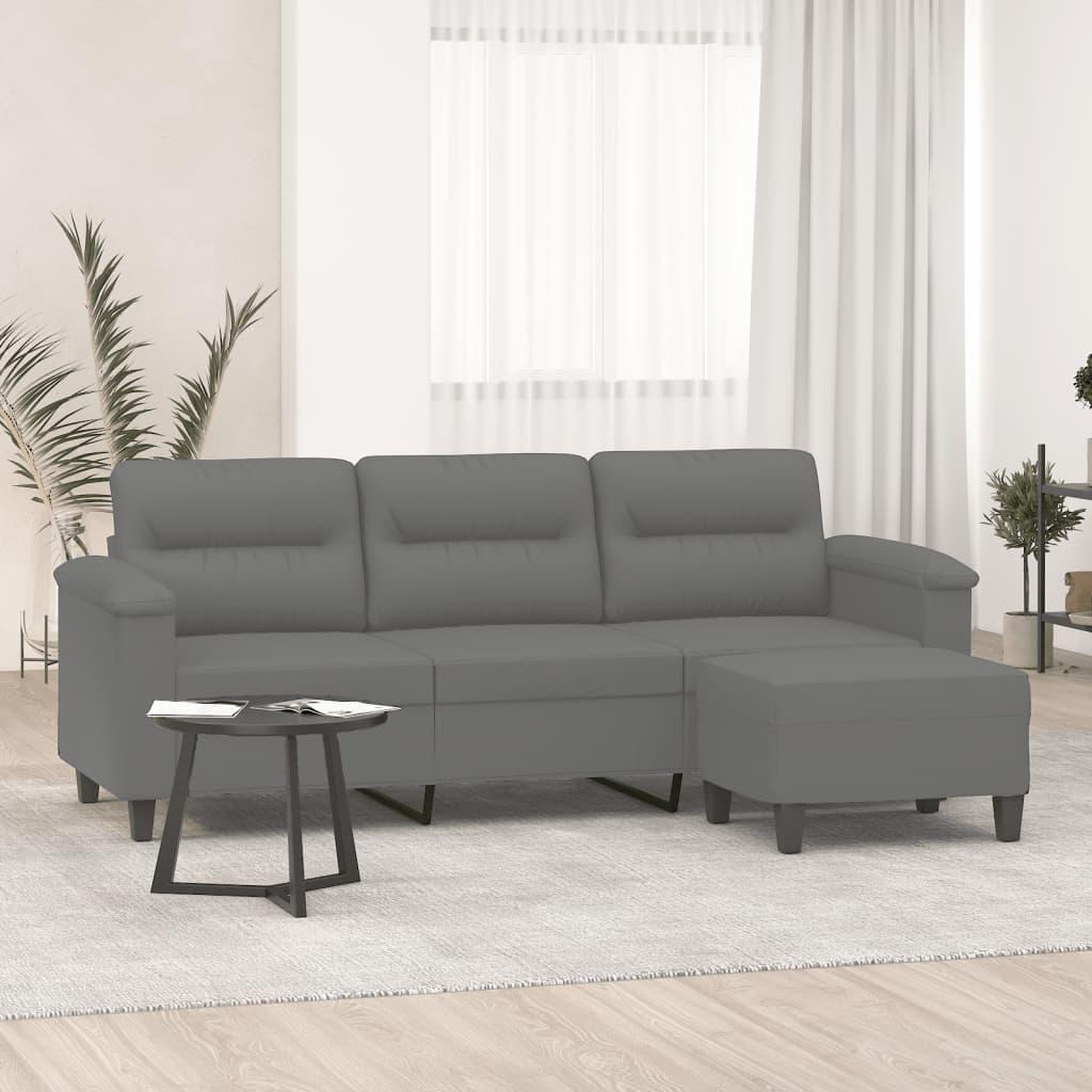Personers Sofa Med Fodskammel 180 Mikrofiberstof Mørkegrå