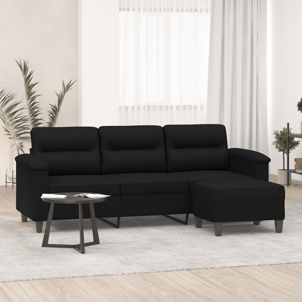 Personers Sofa Med Fodskammel 180 Mikrofiberstof Sort