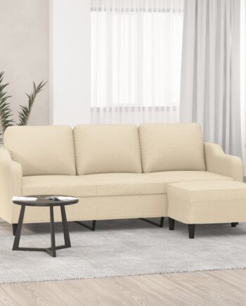 Personers Sofa Med Fodskammel 180 Stof Cremefarvet