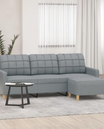 Personers Sofa Med Fodskammel 180 Stof Lysegrå