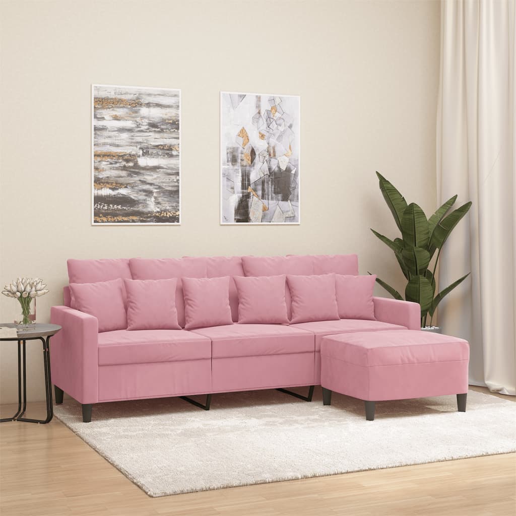Personers Sofa Med Fodskammel 180 Velour Blå
