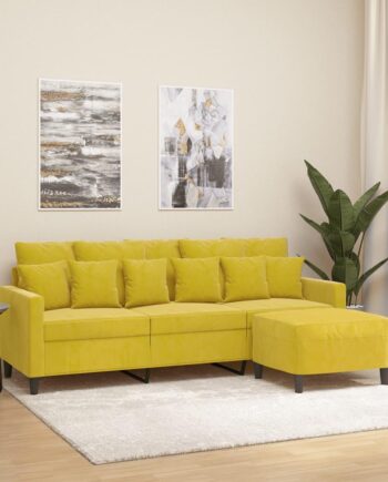 Personers Sofa Med Fodskammel 180 Velour Gul