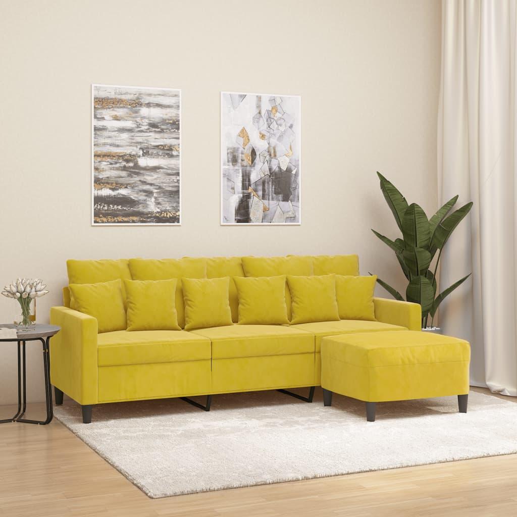 Personers Sofa Med Fodskammel 180 Velour Gul