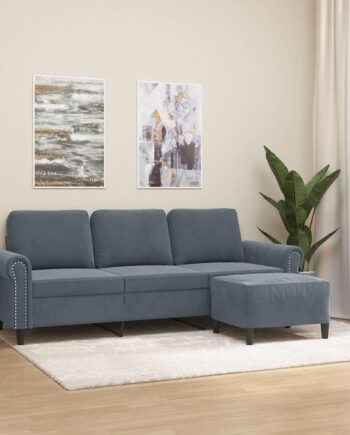 Personers Sofa Med Fodskammel 180 Velour Mørkegrå