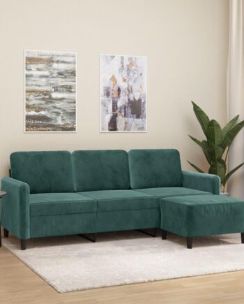 Personers Sofa Med Fodskammel 180 Velour Mørkegrøn