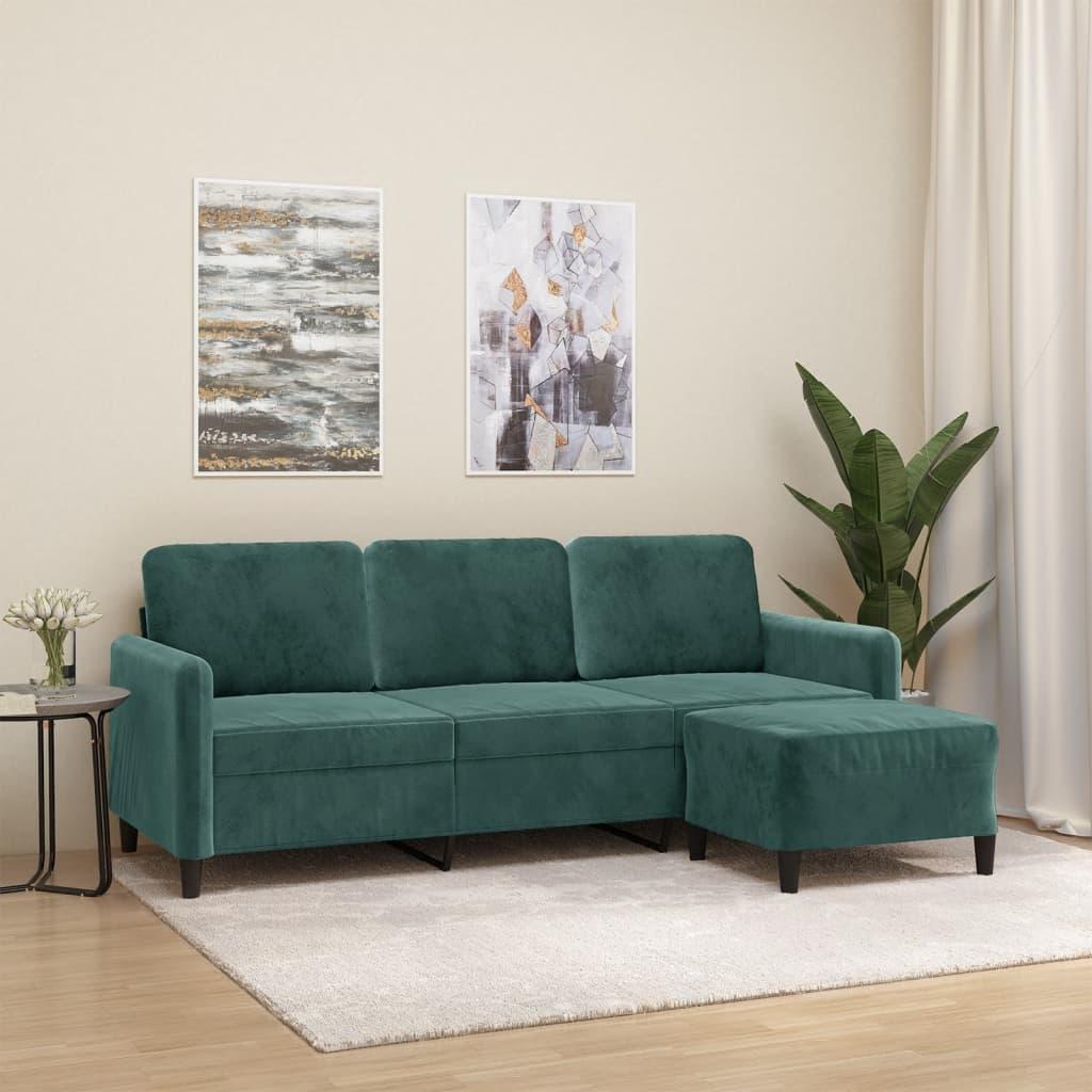 Personers Sofa Med Fodskammel 180 Velour Mørkegrøn