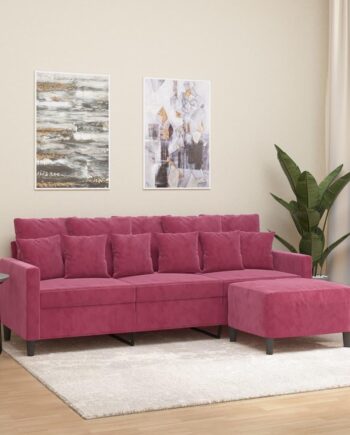 Personers Sofa Med Fodskammel 180 Velour Vinrød