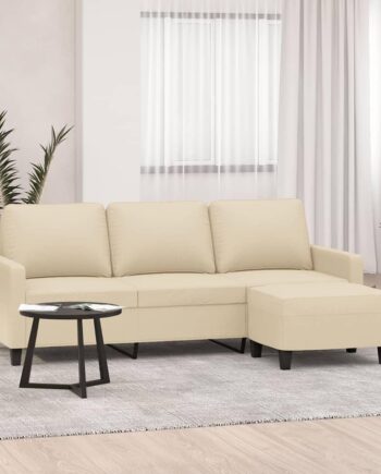 Personers Sofa Med Fodskammel 198 Stof Cremefarvet