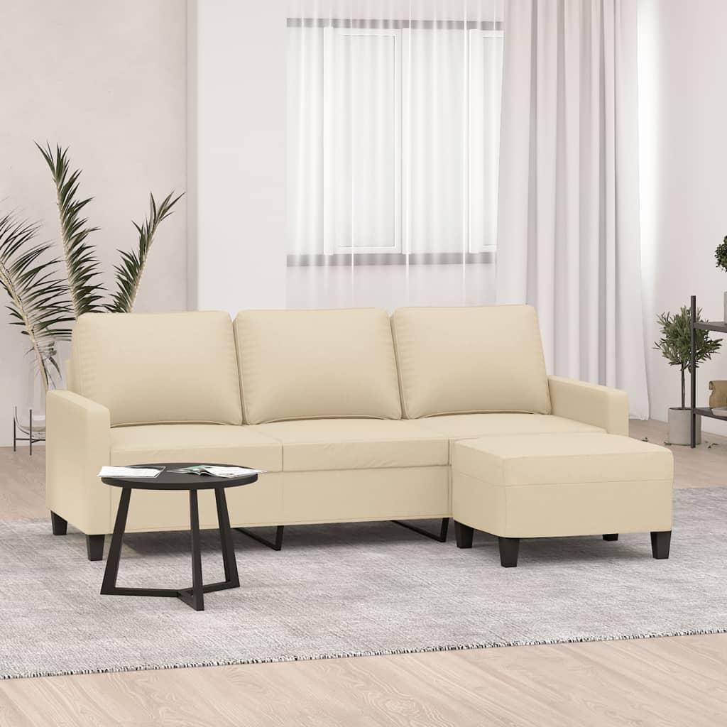 Personers Sofa Med Fodskammel 198 Stof Cremefarvet