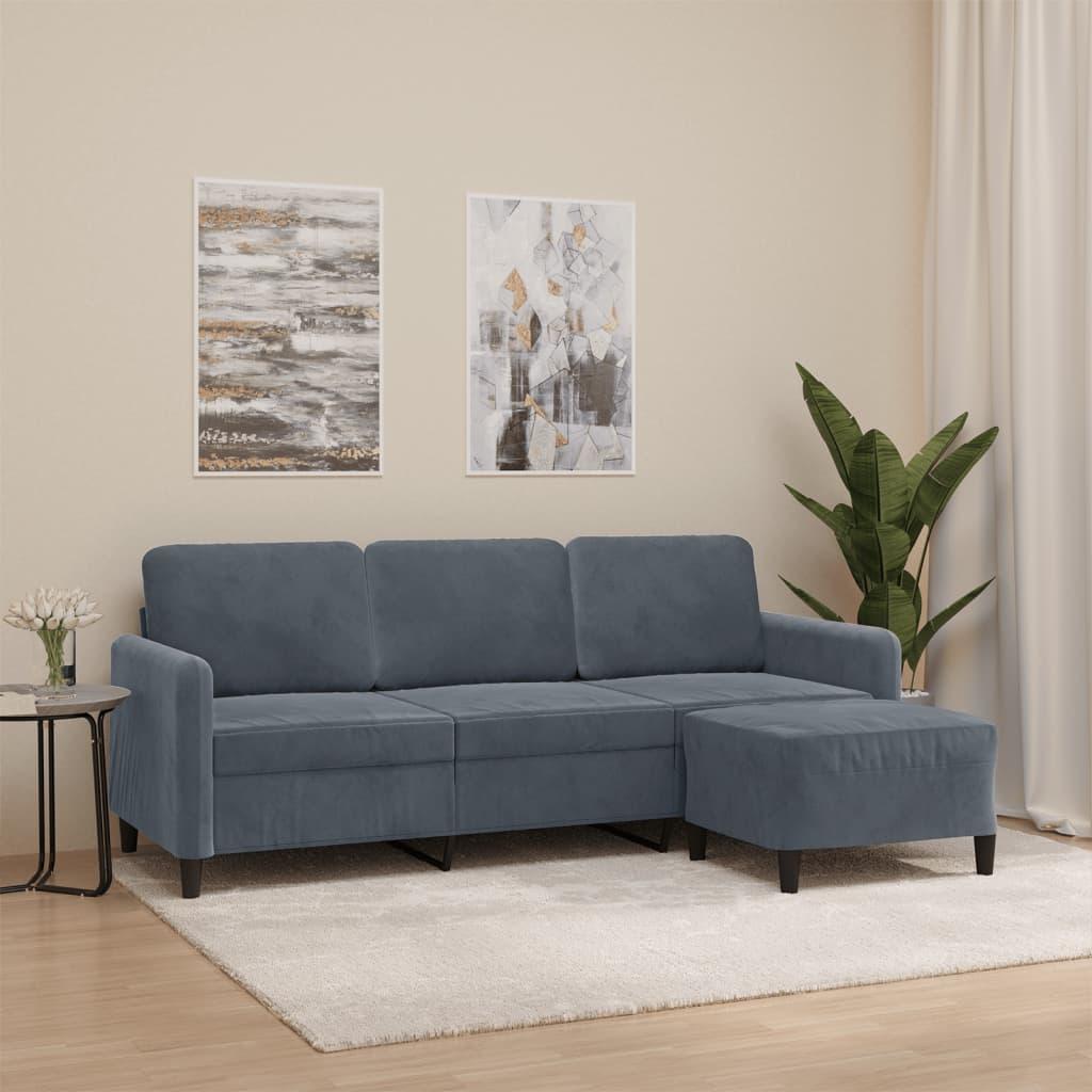 Personers Sofa Med Fodskammel 198 Velour Mørkegrå