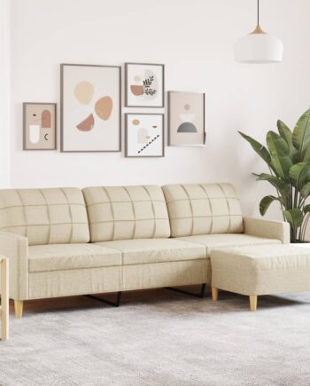 Personers Sofa Med Fodskammel 210 Stof Cremefarvet