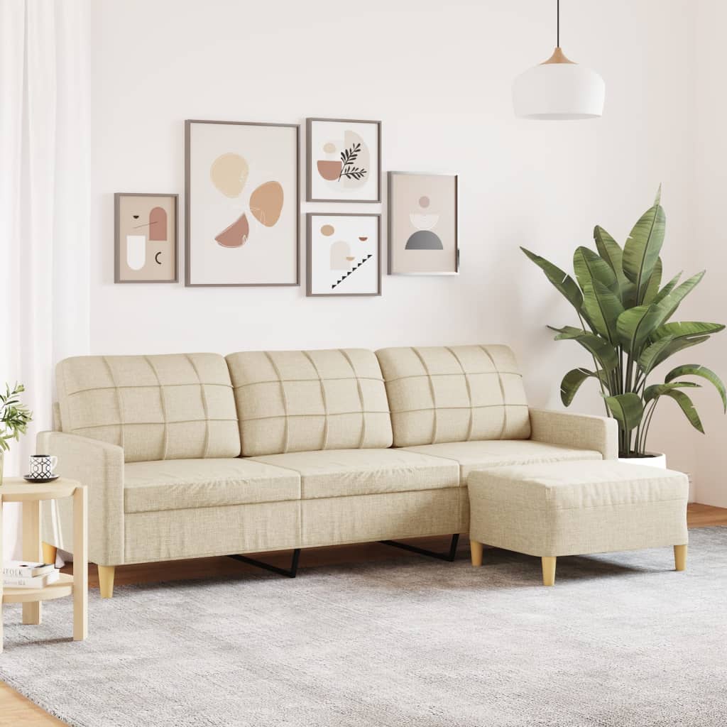 Personers Sofa Med Fodskammel 210 Stof Cremefarvet