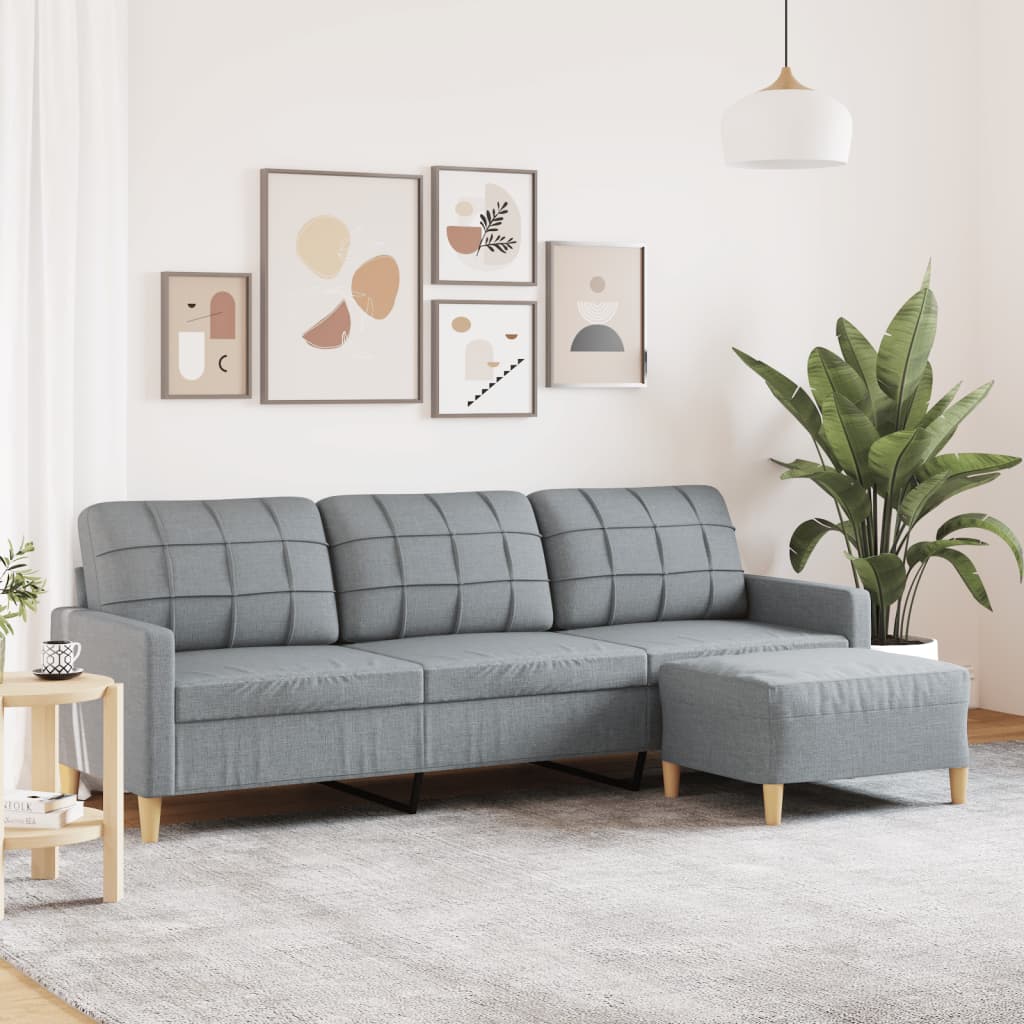 Personers Sofa Med Fodskammel 210 Stof Lysegrå