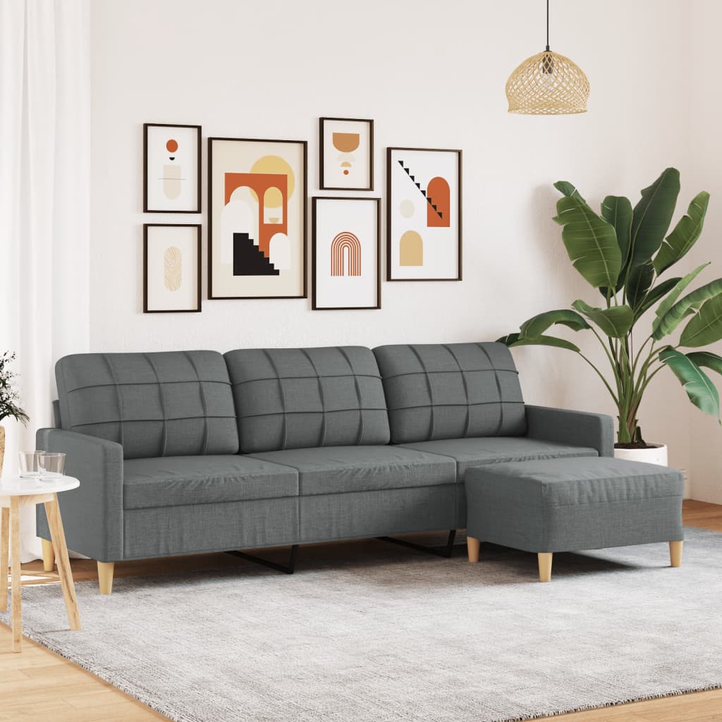 Personers Sofa Med Fodskammel 210 Stof Mørkegrå