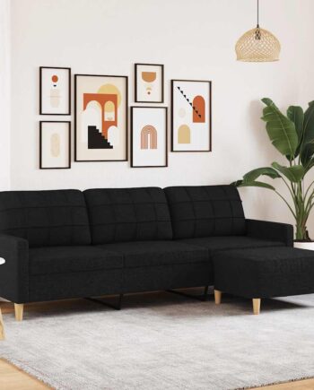 Personers Sofa Med Fodskammel 210 Stof Sort