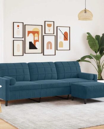 Personers Sofa Med Fodskammel 210 Velour Blå