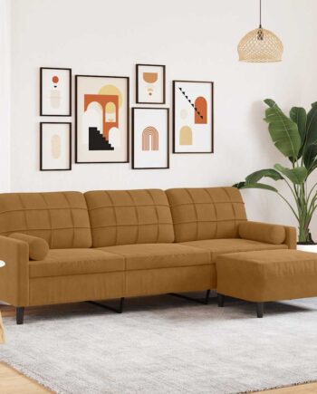 Personers Sofa Med Fodskammel 210 Velour Brun