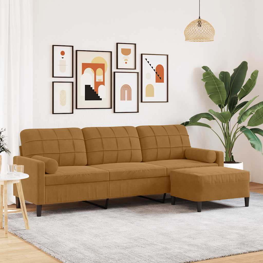 Personers Sofa Med Fodskammel 210 Velour Brun
