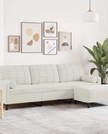 Personers Sofa Med Fodskammel 210 Velour Cremefarvet