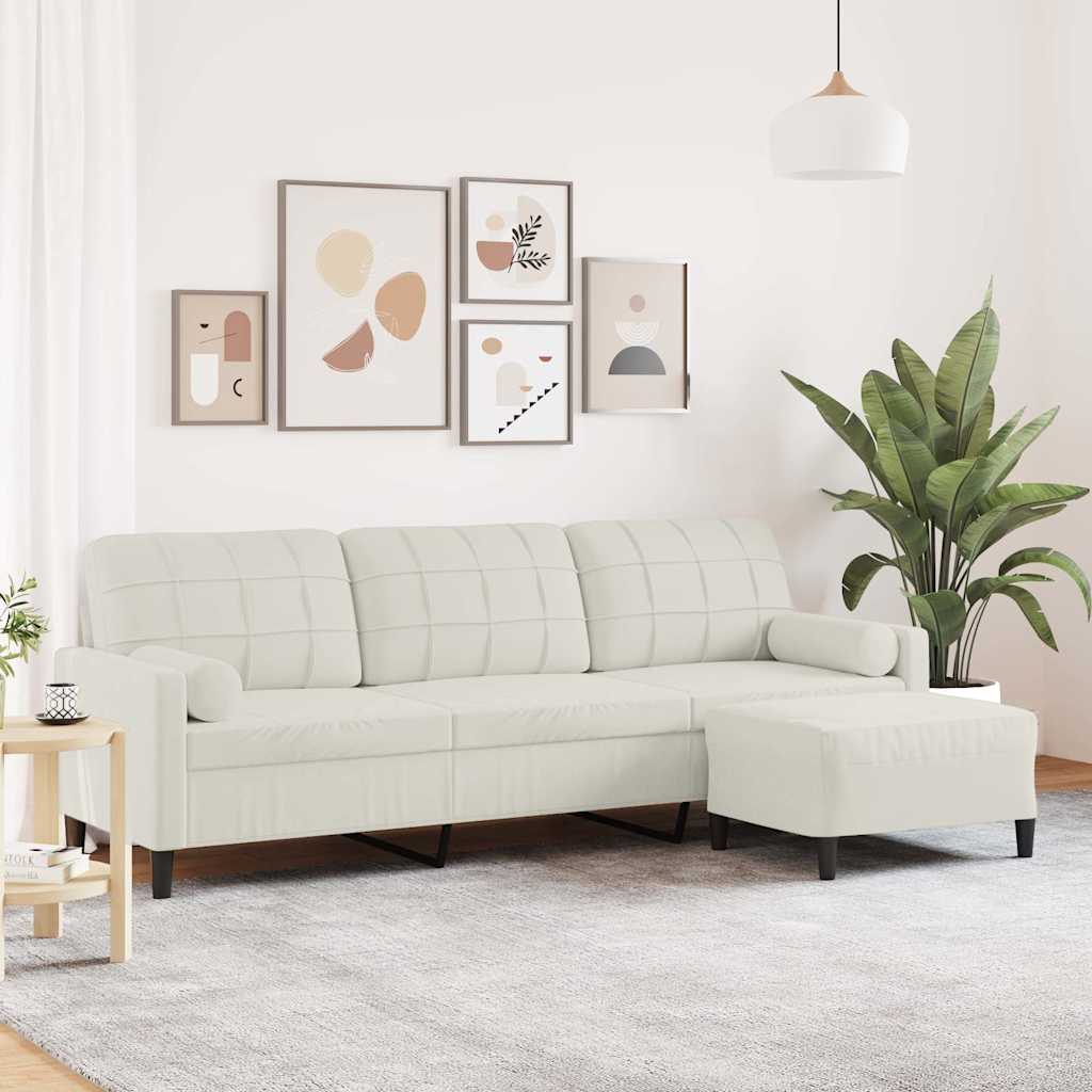 Personers Sofa Med Fodskammel 210 Velour Cremefarvet