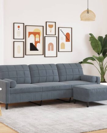 Personers Sofa Med Fodskammel 210 Velour Mørkegrå