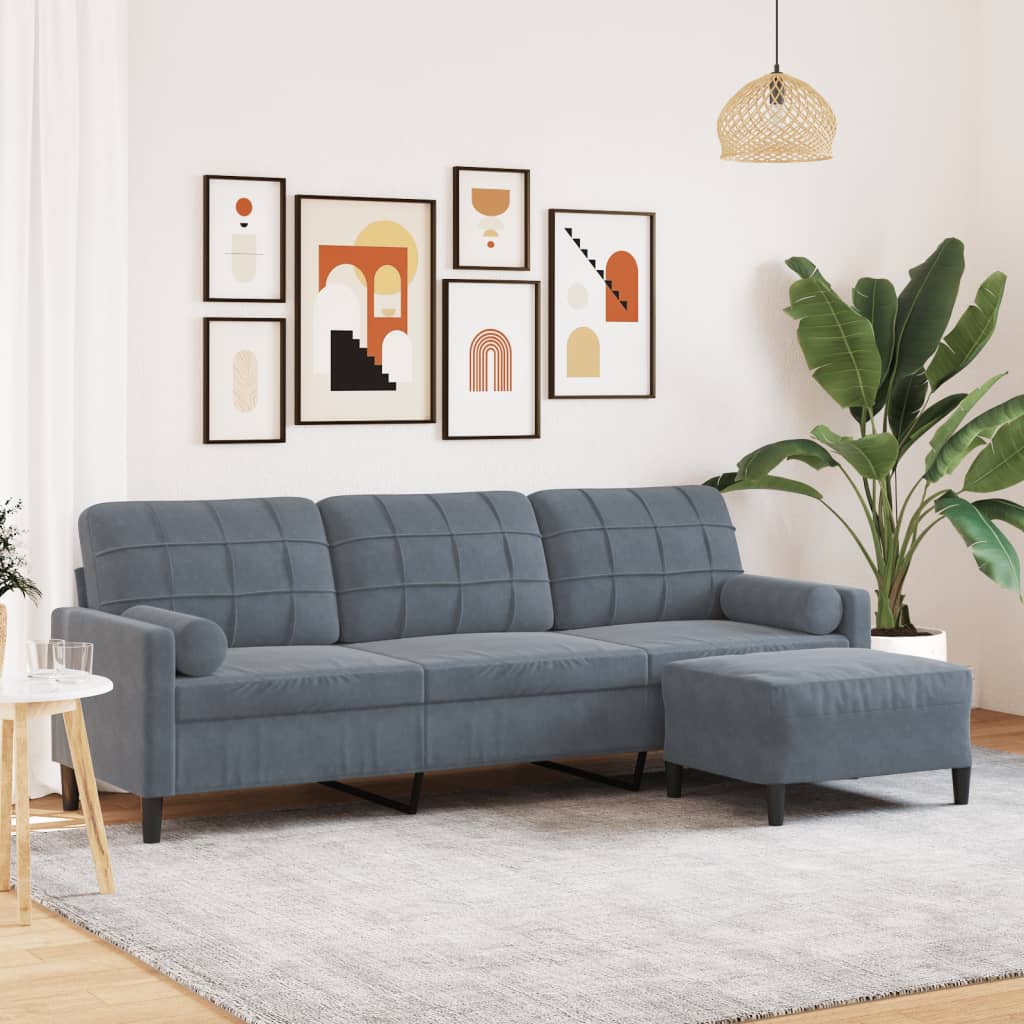 Personers Sofa Med Fodskammel 210 Velour Mørkegrå