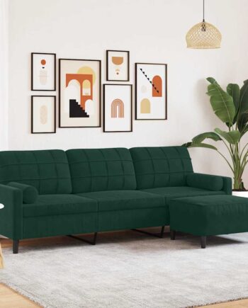 Personers Sofa Med Fodskammel 210 Velour Mørkegrøn