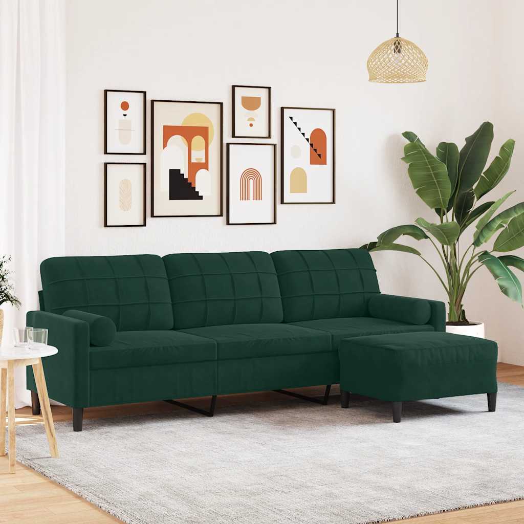 Personers Sofa Med Fodskammel 210 Velour Mørkegrøn