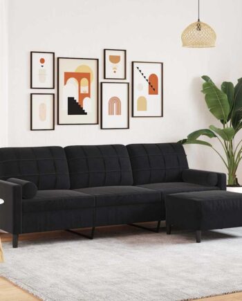 Personers Sofa Med Fodskammel 210 Velour Sort