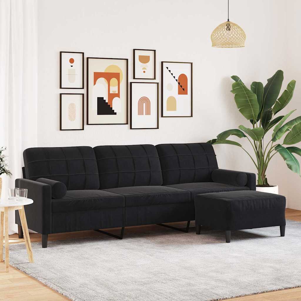 Personers Sofa Med Fodskammel 210 Velour Sort