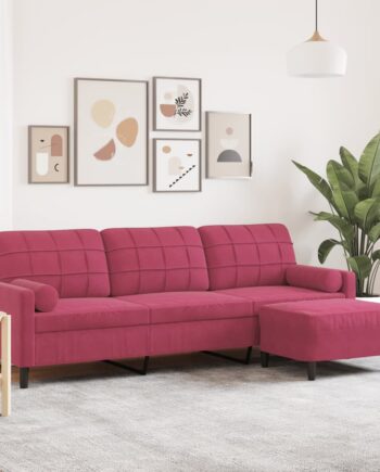 Personers Sofa Med Fodskammel 210 Velour Vinrød